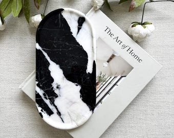 Handcrafted Black Nero Antico Marble Tray: Perfume, Candle & Jewelry Organizer  12*6 in