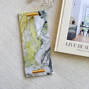 Bandeja de mármol verde hielo: tocador, mesa de centro o expositor de joyas