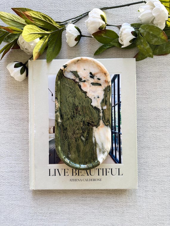 Organic Green Stone Tray Stone Vanity Plate - Modern Bathroom Entryway Key Organizer 9.6 x 4.8 in Handcrafted Earthy Home Decor ,Unique Gift