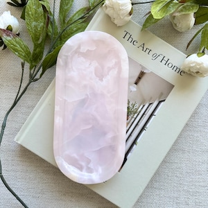 Handmade Pink Onyx Marble Tray - Rose Stone Vanity Plate - Luxury Bathroom Organizer & Jewelry Dish - Side Table Decor - Unique Home Gift