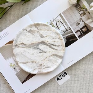 Medium Cloudscape White Marble Round Tray | 8.2” Translucent Natural Stone Accent -Bathroom Vanity Organizer -Luxury Perfume Candle Tray image 15