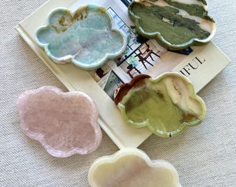 Colorful cloud stone Catchall Dish: Jade & Marble Jewelry Tray, Table Decor, Best Gift, Size 6*4.2 in