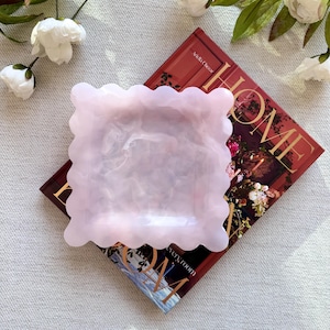 Pink Onyx  Scalloped Tray 7.8" -  Stone Catchall, Decorative Vanity & Jewelry Tray, home decor, table decor, gift