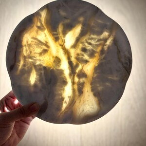 Medium Cloudscape White Marble Round Tray | 8.2” Translucent Natural Stone Accent -Bathroom Vanity Organizer -Luxury Perfume Candle Tray image 2