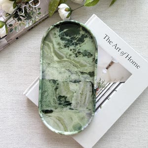 Bandeja grande de mármol verde sobre mesa de centro, consola, bandeja para servir de doble cara, bandeja para tocador de baño, Catchall, decoración del hogar, tamaño 12 x 6 pulgadas