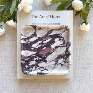 Italy Calacatta Viola Marble Square Tray 7" | Handcrafted Luxury Stone Jewelry Dish | Vanity & Bathroom Catchall Gift