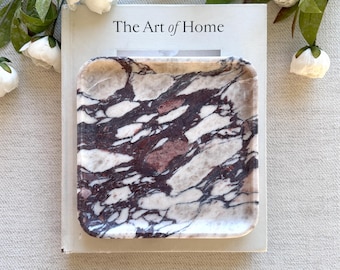 Italy Calacatta Viola Marble Square Tray 7" | Handcrafted Luxury Stone Jewelry Dish | Vanity & Bathroom Catchall Gift