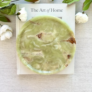 9.2" Large Green Onyx Round Tray – Natural Stone Catchall Dish, Luxury Coffee Table Decor, Elegant Vanity & Perfume Organizer, Unique Gift