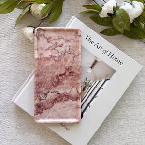 Pink Rosa Marble Serve Board - 10*4.8 inch Rectangle Stone Tray for Bathroom Vanity, Coffee Table & Jewelry Display,gift