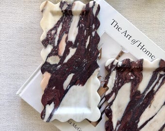Calacatta Viola Marble Scalloped Tray: Italian Luxury Vanity & Jewelry Display