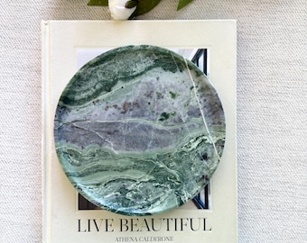 Plateau rond pour table basse en marbre vert, vide-poches, porte-bijoux rond, double face, plateau pour bougies parfumées, décoration d'intérieur, 7,8 po. diam