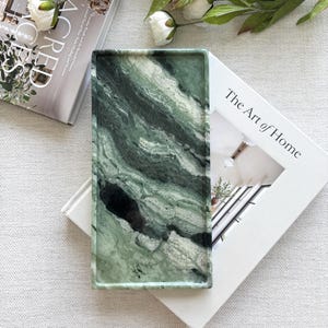 Grande bandeja de mármore sobre mesa de centro, mesa de console, bandeja retangular de mármore verde para servir, bandeja de penteadeira, bandeja coletora, bandeja para velas perfumadas, 12*6 pol.