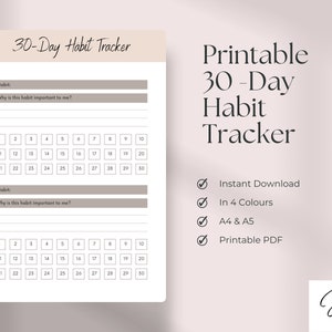 30-day Habit Tracker PDF Printable A4/A5 Digital Download Productivity ...