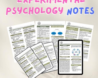 Notes de psychologie expérimentale | Guide d'étude de psychologie | PDF imprimable (téléchargement numérique)