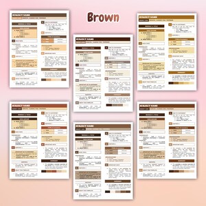 Peut inclure: Pr&eacute;sentation de six mod&egrave;les bruns et beiges avec du texte. Chaque mod&egrave;le comprend un titre, un plan de sujet et des sections pour la terminologie, les exemples et les r&eacute;sum&eacute;s. Le mot "Brown" est affich&eacute; en haut dans une police d&eacute;corative.