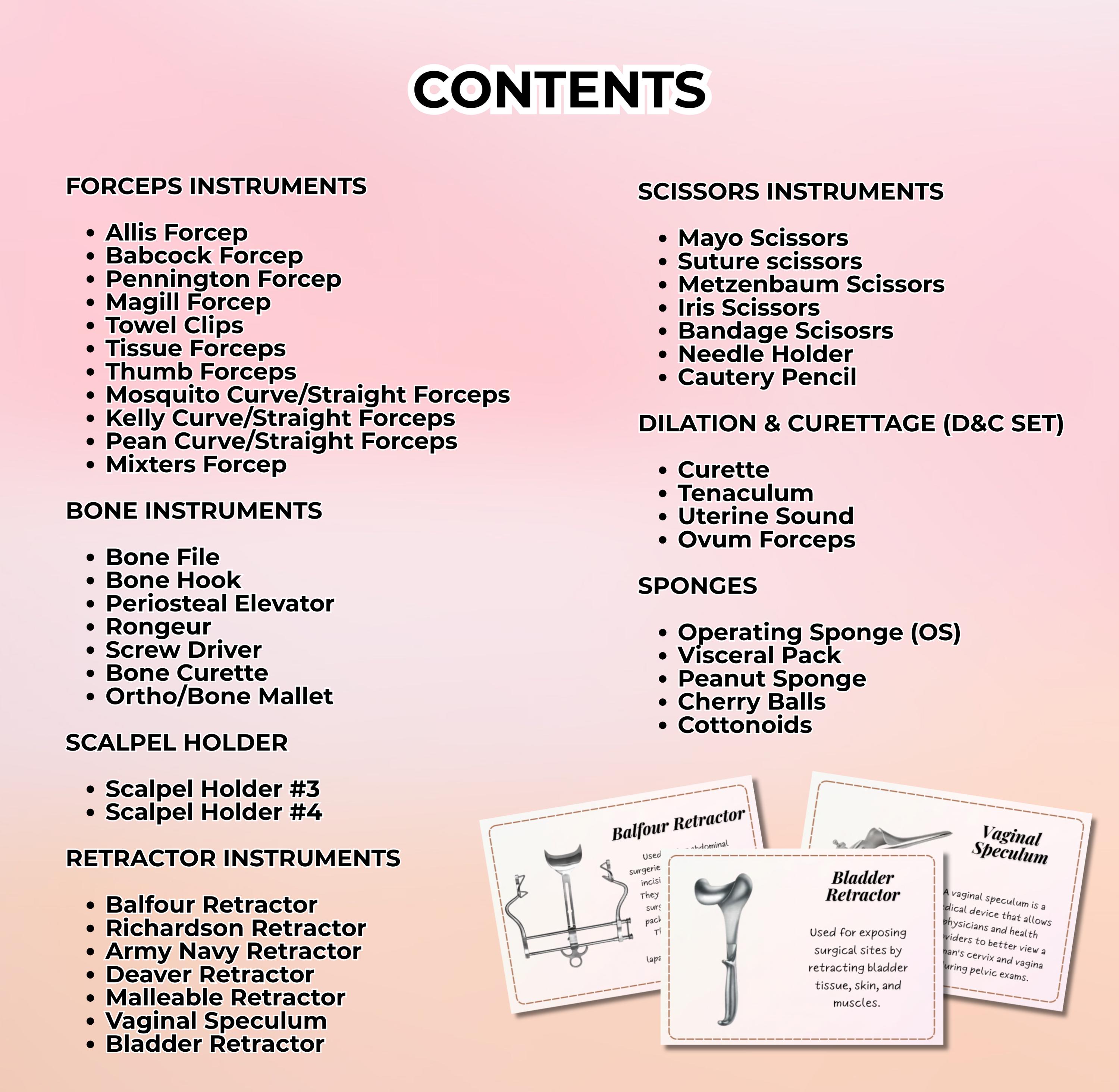 Surgical Tools Worksheet.pdf Basic Operating Room Instruments Flashcards | OR Basic Sets & Sponges ...