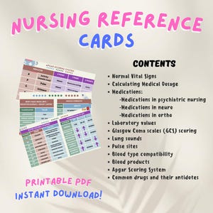 Nursing Reference Printable Flashcards Nursing Duty Essentials Nursing ...