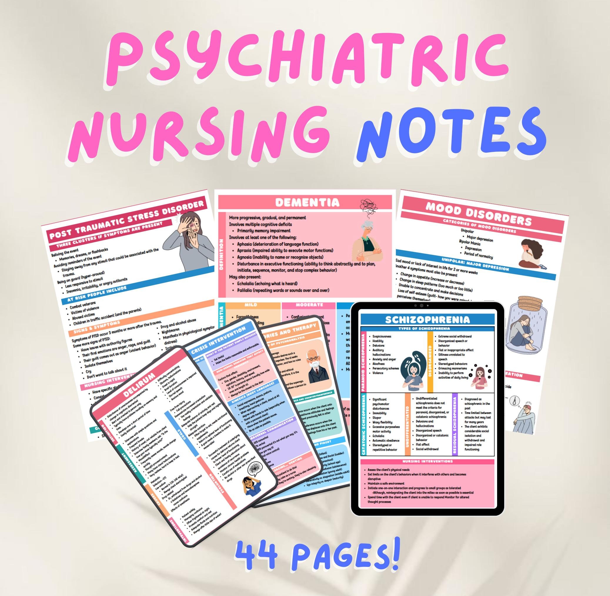 Psychiatric-Mental Health Notes Disorders Psychopharmacology Nursing Notes NCLEX Study Guide Nurse Practitioner Nursing Study Guide