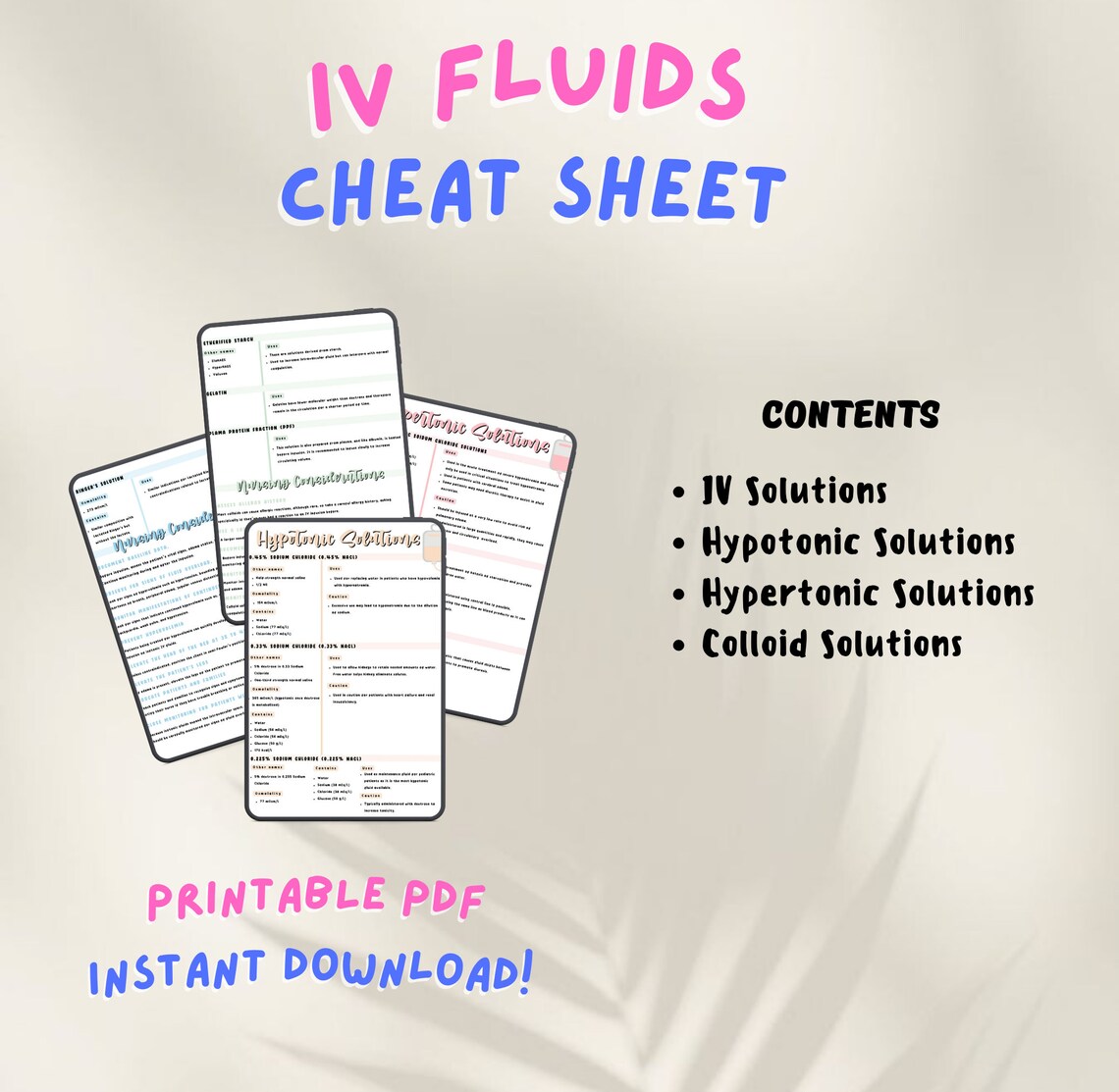 IV Fluids Cheat Sheets IV Solutions Hypotonic Hypertonic and Colloid