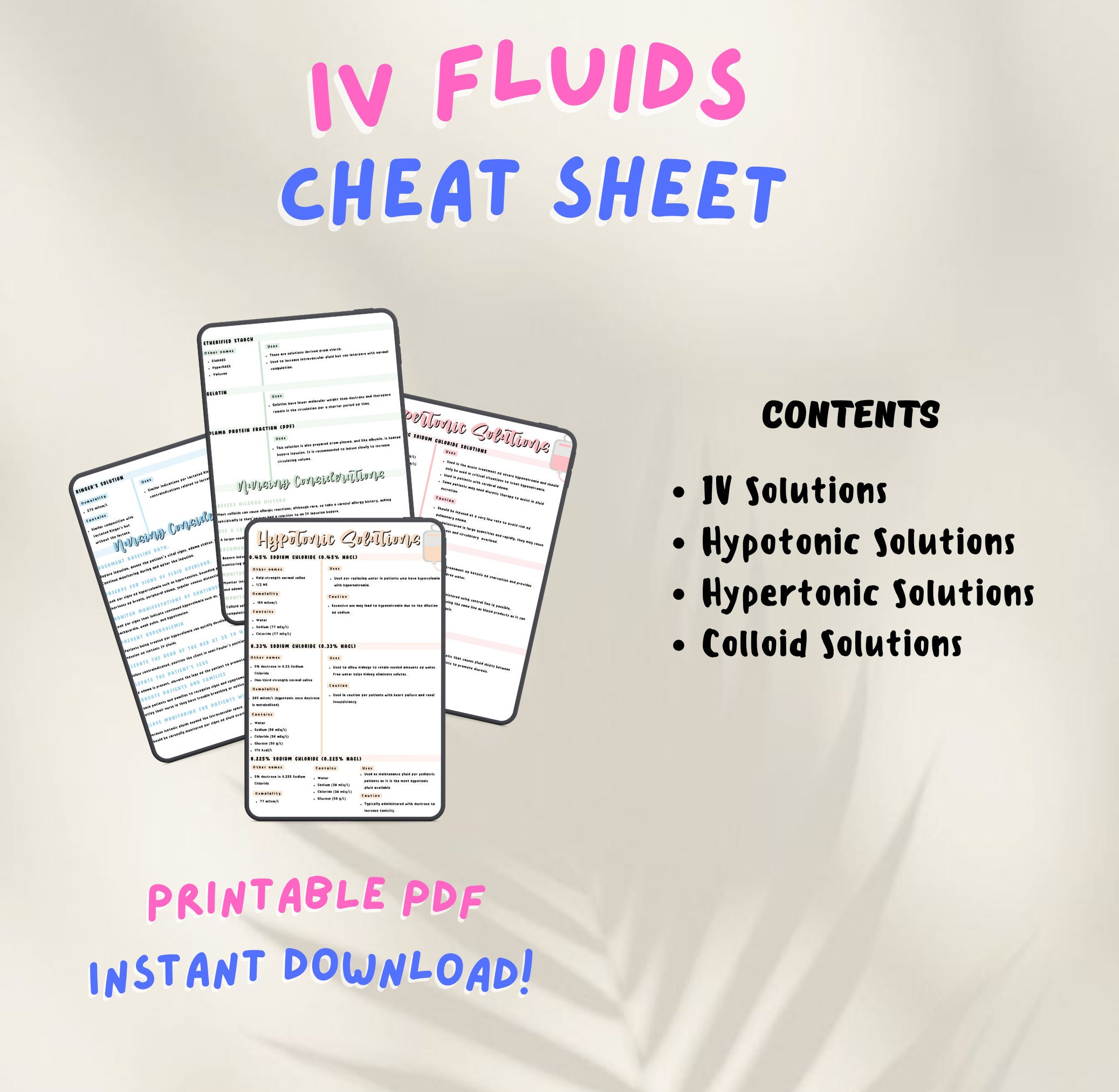 IV Fluids Cheat Sheets IV Solutions Hypotonic Hypertonic and Colloid