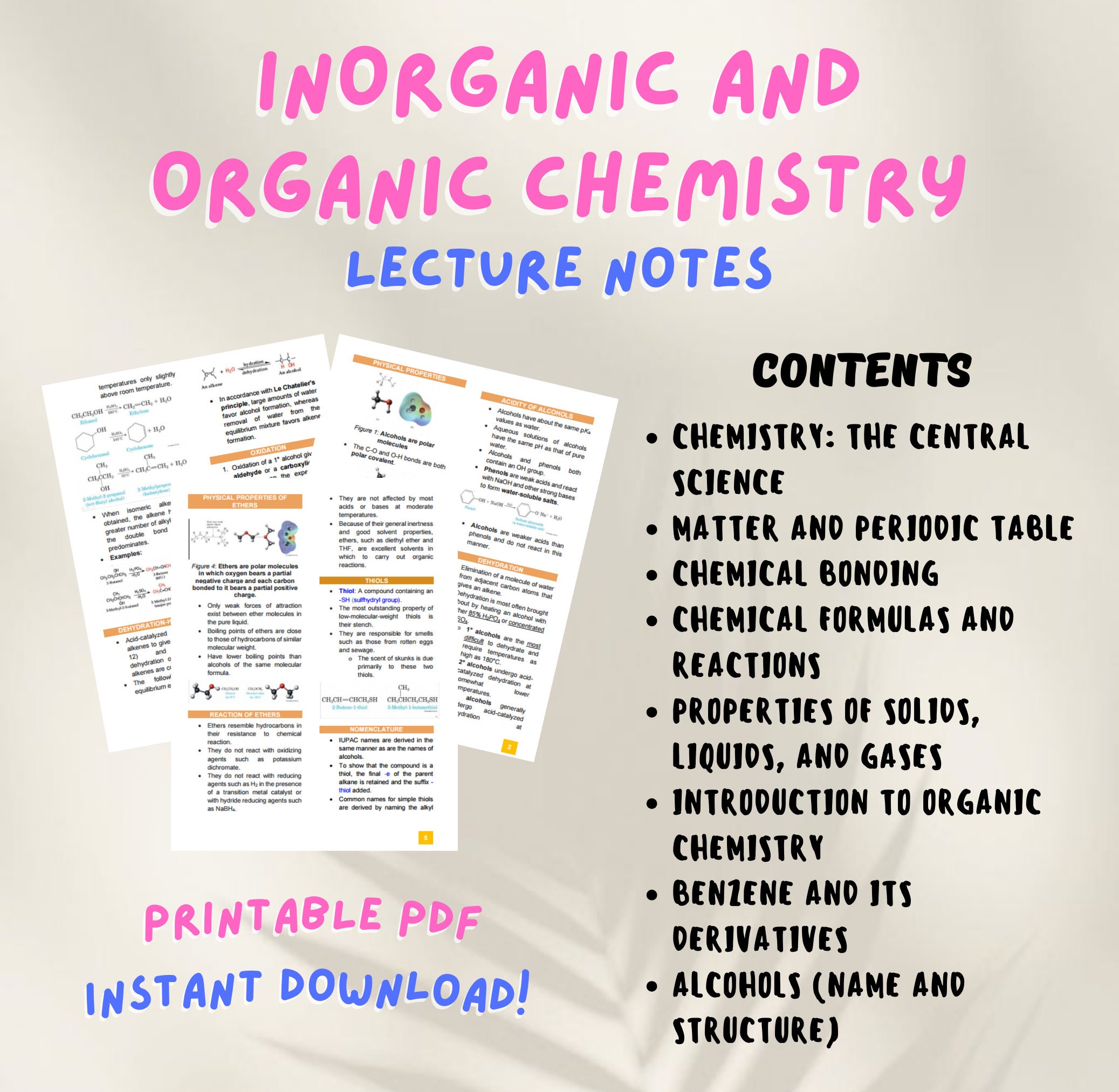 Chemistry Lecture Notes | Inorganic & Organic Study Guide for Medtech ...