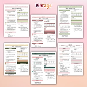 Peut inclure: Six notes acad&eacute;miques imprimables avec le mot &laquo;&nbsp;Vintage&nbsp;&raquo; en cursive. Chaque note pr&eacute;sente un titre, des sections pour les notes et des &eacute;l&eacute;ments de conception &agrave; code couleur. Les notes sont sur un fond rose clair.
