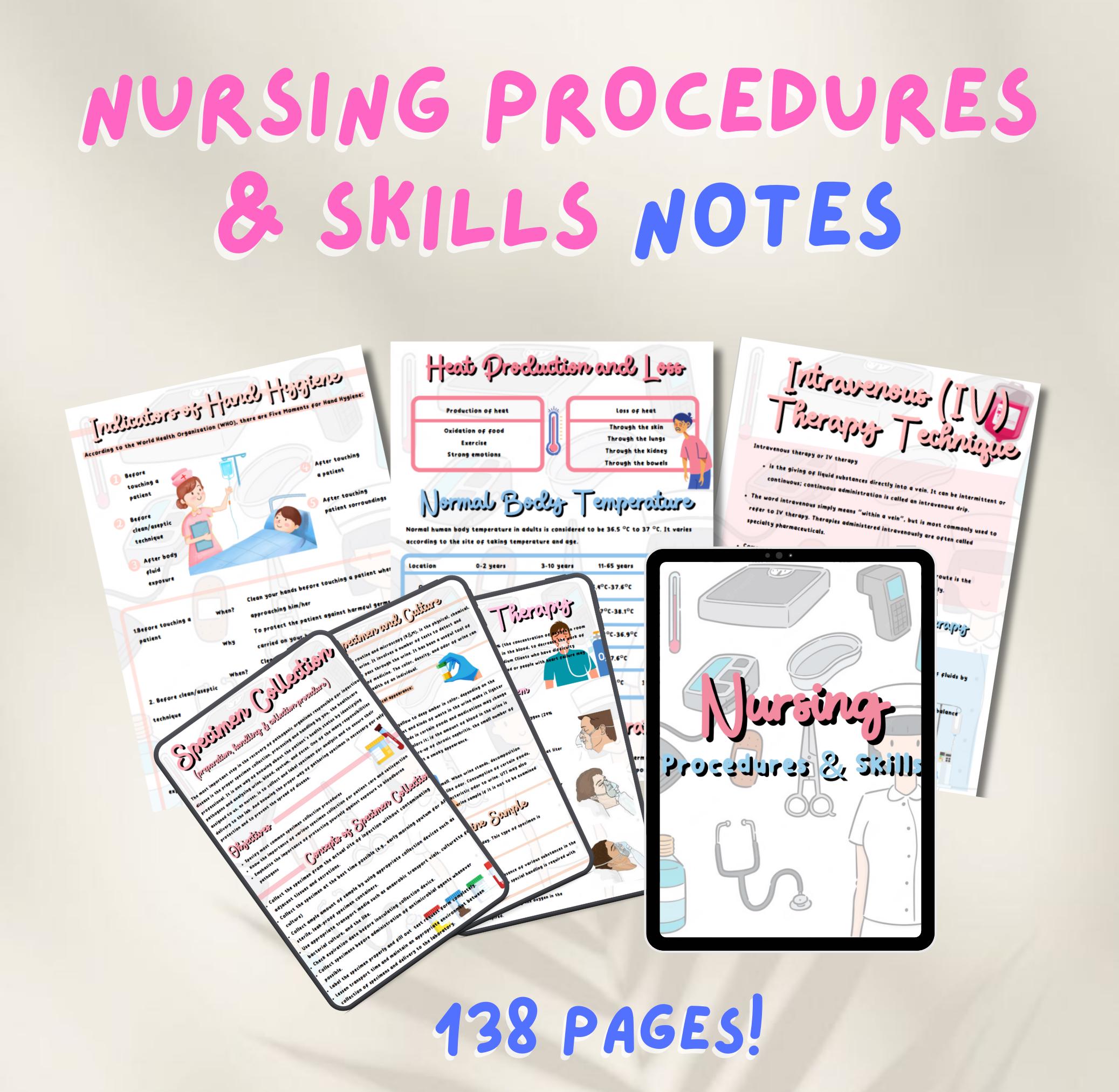 Nursing Procedures & Skills Nursing Skills Summary Notes for Nursing Students Basics of Nursing Assistant Nursing Notes NCLEX Study Guide