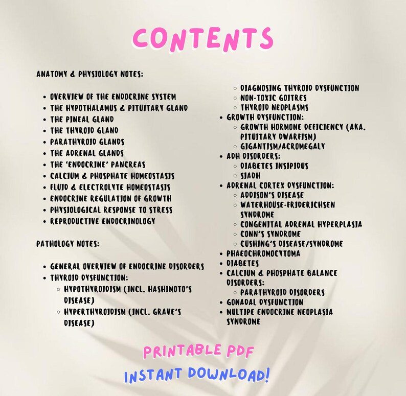 Endocrine System Study Notes: Anatomy, Physiology, Pathology (digital ...