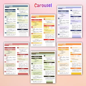 Peut inclure: Sept mod&egrave;les &eacute;ducatifs color&eacute;s sur fond rose. Chaque mod&egrave;le pr&eacute;sente une mise en page structur&eacute;e avec des sections pour le nom du sujet, le titre du module et les plans de cours. Le mot "Carousel" est &eacute;crit en violet en haut.