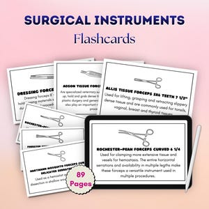Bildkort för kirurgiska instrument | Studiekort för operationsinstrument | Recension av omvårdnad och medicinteknik Utskrivbar PDF (digital nedladdning)