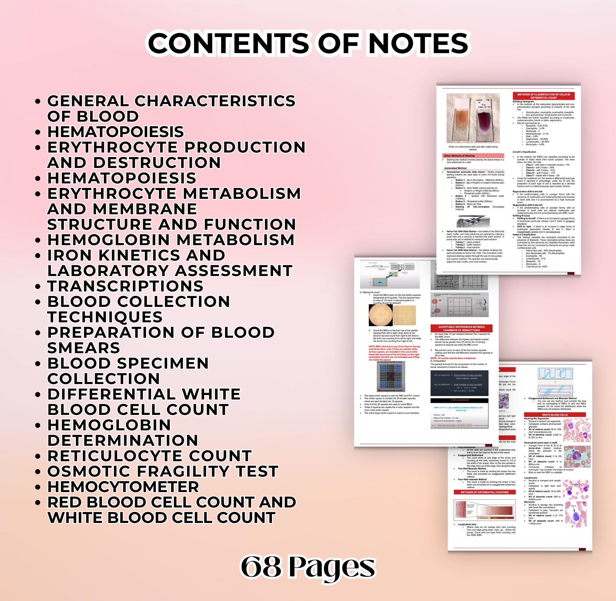 Hematology Notes.pdf Hematology 1 Lab & Lecture Notes With Flashcards | Medtech Study Guide ...
