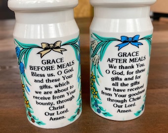 Vintage Salt and Pepper Shakers- Grace Before Meals and Grace After Meal