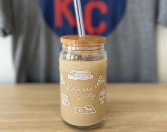 Kansas City Glass Cup, KC Cup, Cute Drinking Glass For Her, KC Love, Cute Travel Glass, KC Gifts For Her, Western Auto, Kansas City Football