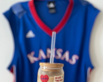 KU Graduation Gift, Glass Cup, Lawrence Kansas, Beak Em Hawks, Allen Fieldhouse, KU Basketball, RCJH, Rock Chalk Jayhawk, Kansas University