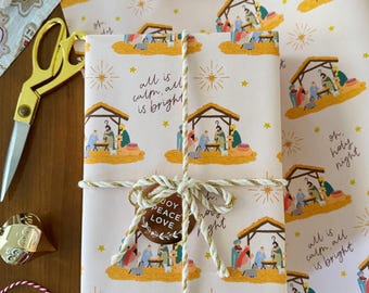 Nativity Wrapping Paper, Christmas Wrapping Paper, Christmas Gift Wrap, Holiday Gift Wrap, Oh Holy Night, Nativity Scene, Holiday Wrapping