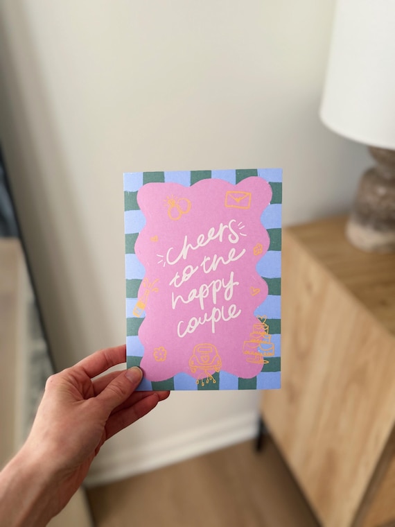 Cheers to the Happy Couple Card, Wedding Card, Engagement Card, Bridal Shower Card, Cute Modern Wedding Congrats Card
