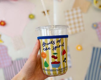 Biscuit glacé au café Fruits de l'esprit, Galates 5:22-23 verset biblique, pochette à café chrétienne, cadeau de la foi pour femme, accessoire d'église mignon