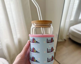 Kansas City Skyline Iced Coffee Coozie, KC Skyline, Reusable Drink Sleeve, Kansas City Gift, Coffee Sleeve, KC Gift, Kansas City Gift