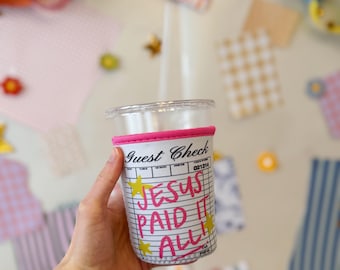 Funda para café helado "Jesús lo pagó todo", funda cristiana para café, regalo de bautismo, regalo de fe moderno, regalo para mujer cristiana, funda para café de iglesia.