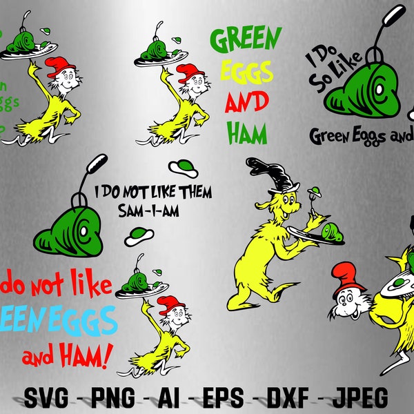 Green Eggs And Ham Svg, dr seuss svg, dr seuss png, dr seuss bundle, I do so like green eggs and ham svg, Sam I Sam svg, I am Sam SVG-PNG