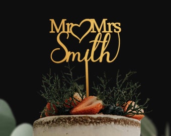 Personalized Wedding Cake Topper: Custom Last Name, Modern Decor