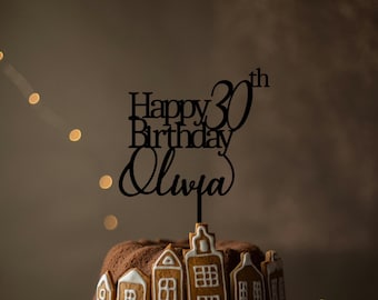 Personalized Birthday Cake Topper: Elegant Wood or Acrylic Custom Decoration
