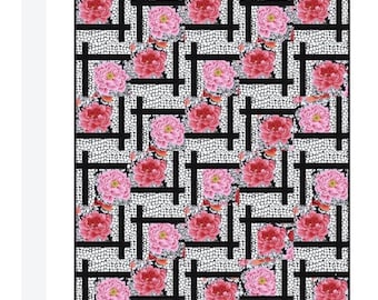 BQ2 Crimson Peony Large Lap Quilt kit 54”x 67”