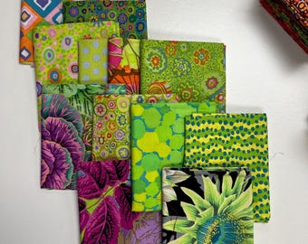 10 Kaffe Fassett LIME GREEN Fat quarter bundle