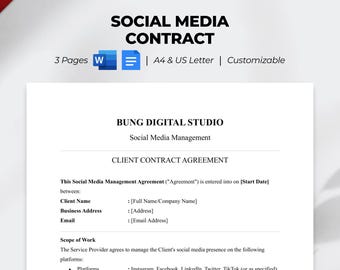 Freelance Social Media Manager Contract Template, Social Media Management Contract Template, Freelance Social Media Contract Template