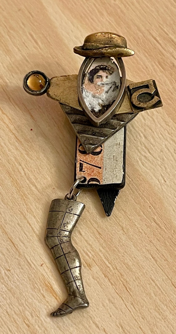 Steampunk Assemblage Brooch Signed Studio Artist … - image 1