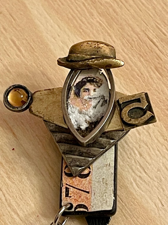 Steampunk Assemblage Brooch Signed Studio Artist … - image 2