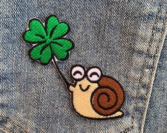 Snail and lucky leaf iron on Patch , Sew On Embroidered Patch Appliqués
