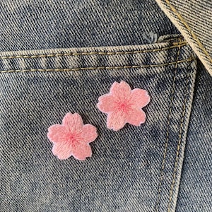 2 Pcs Pink Sakura Patch Cherry blossom iron on Patch , Sew On Embroidered Patch Appliqués