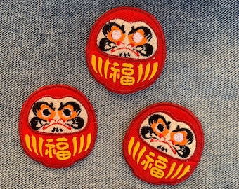 Daruma Patch, Lucky Charm Embroidered Appliqué, Iron On/Sew On (2" x 2")